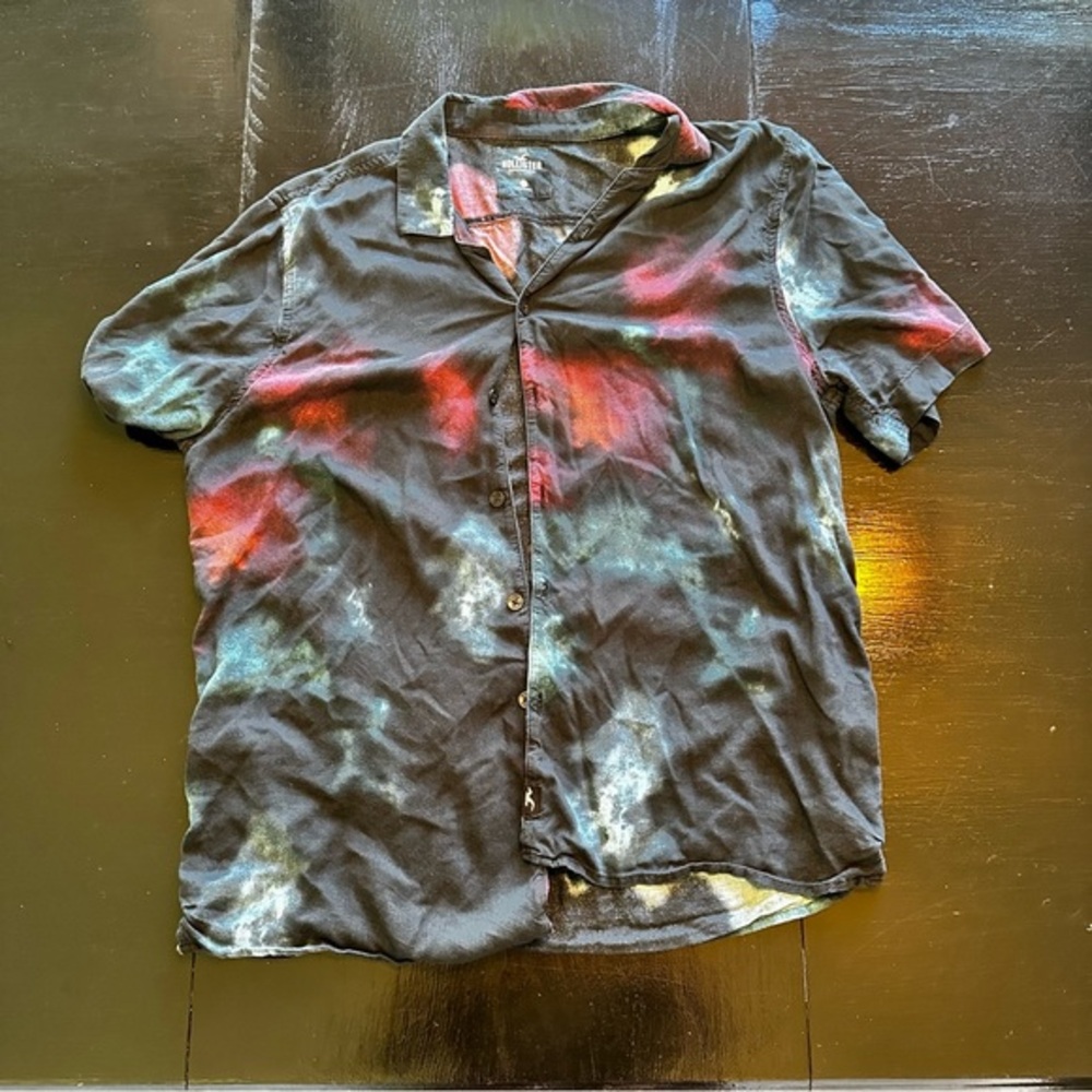 Hollister XL Black Galaxy Print Colorful Button Down Vacation Party Club